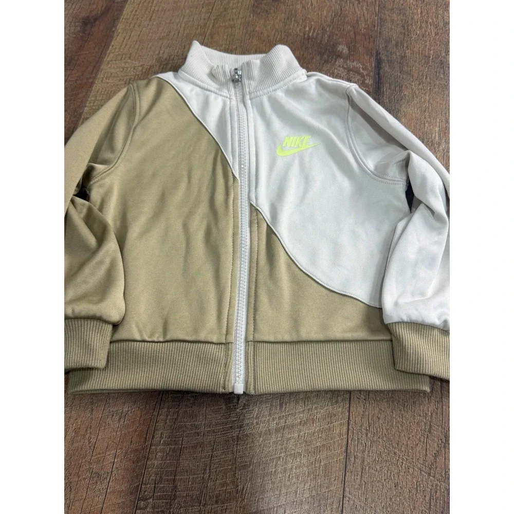 Nike Toddler 3T Tracksuit Set Tan White Neon Green Zip Jacket Joggers 2-Piece - Picture 4 of 8